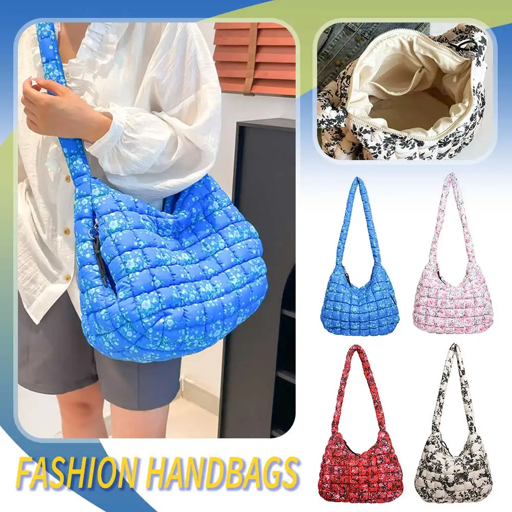 Quilted Puffer Bubble Tote Bag for Women with Zipper