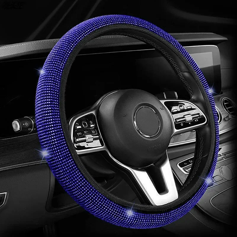 Car Steering Wheel Cover Colorful Hot Stamping Luxury Crystal Rhinestone Car Covered Auto Accessories Case Car Styling