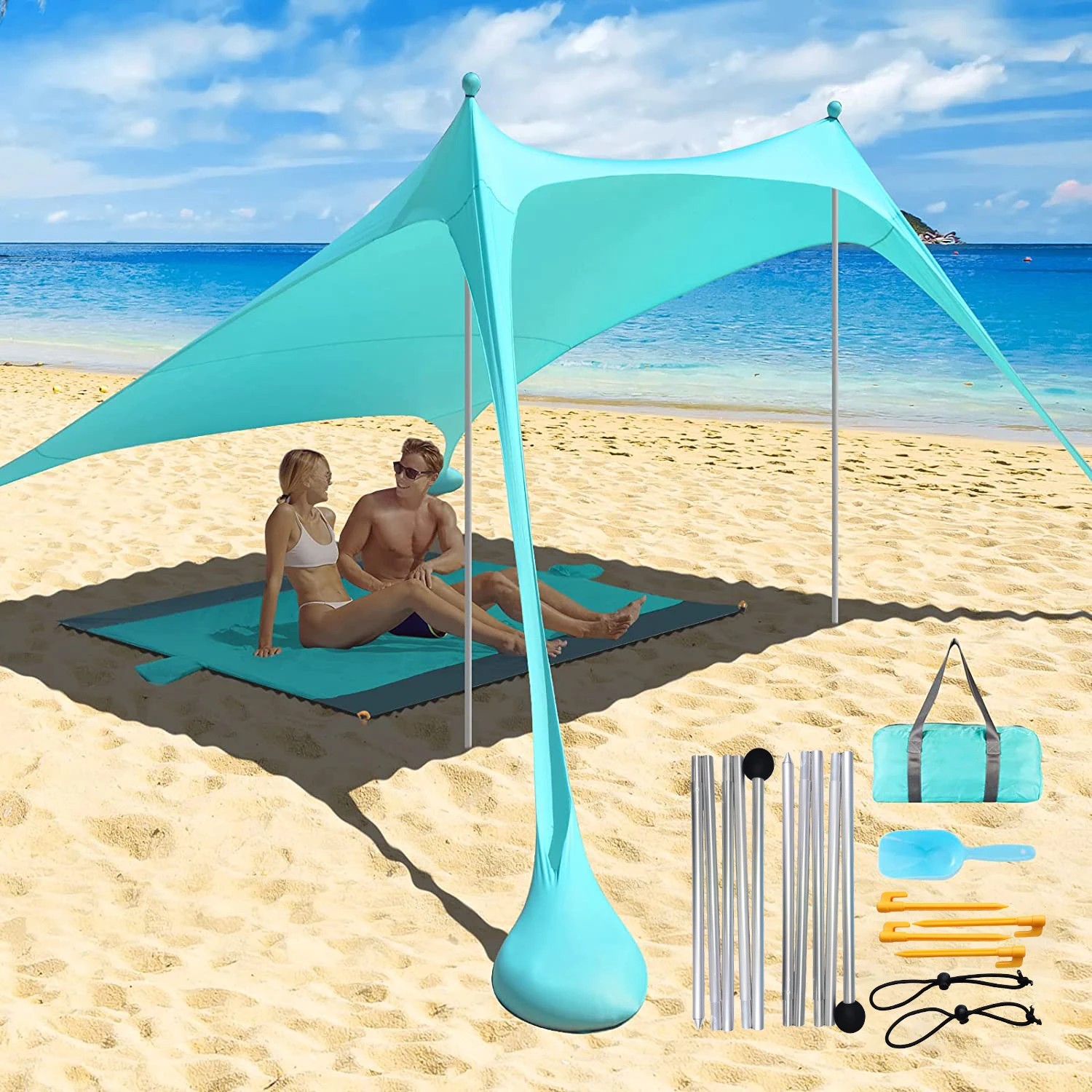 Pop Up Beach Tent UPF50+ Outdoor Sun Shade Canopy for 4-6 Adults, 1010 ft  Family Large Portable Sunshade, Tent with 4 Aluminum Poles,4 Pole Anchors,4  Sandbag Anchors for Beach Camping Outdoor 