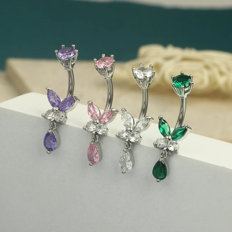 14G Dangle Butterfly Belly Rings 10mm Belly Bars Stainless Steel Belly Button Bars Navel Rings Belly Navel Piercing Jewelry 5 co