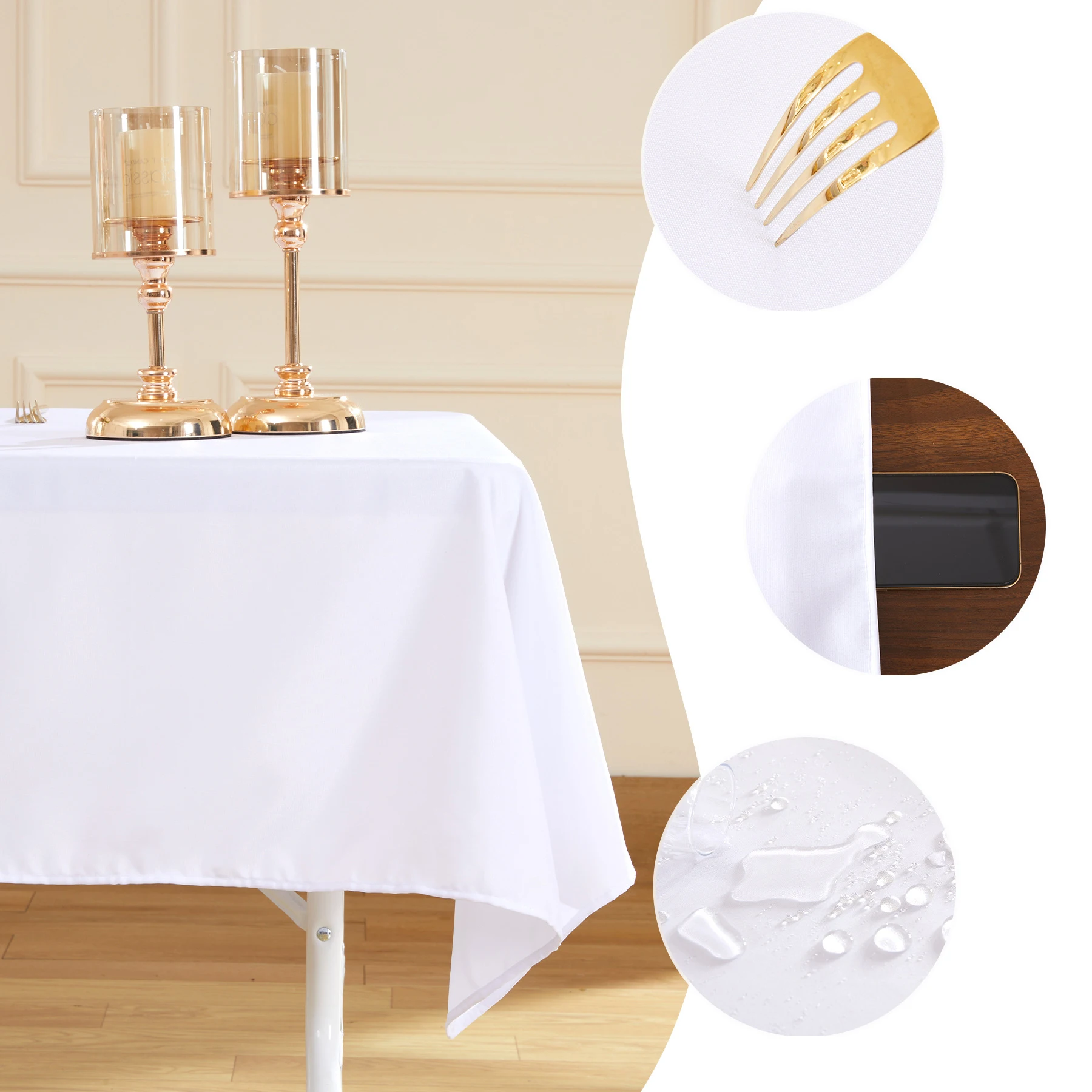 White Table Cloth Waterproof Anti Scratch Polyester Tablecloth  Washable Fabric Table Cover Home Dining Buffet Party Table Decor 6