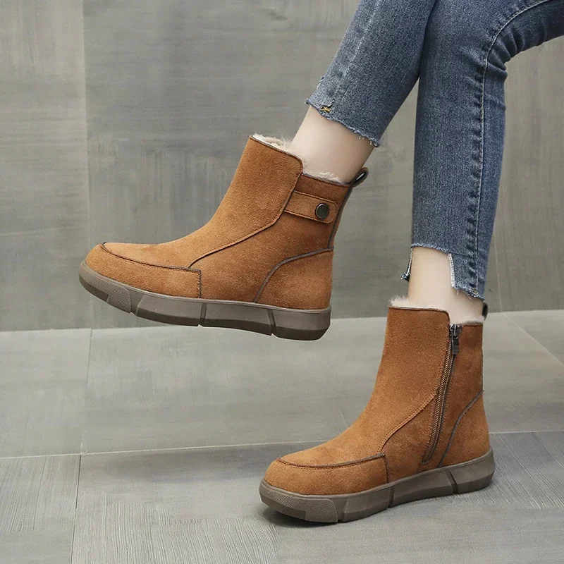 Moda Femminile Scarpe 2023 Inverno Peluche Stivali Da Donna Comfort Warm Snow Bootscasual Zip Fglats Scarpe Stile Britannico Botas De Mujer
