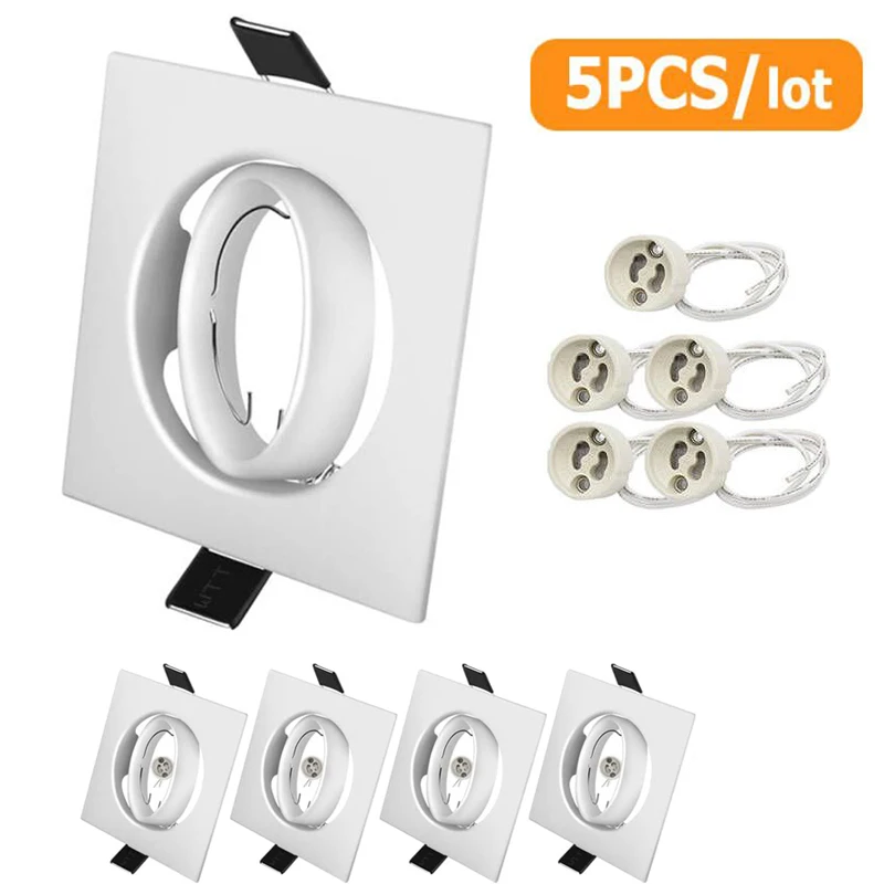 

5Pcs Square Recessed LED Ceiling Light Frame MR16 GU10 Bulb Fixture Downlight Adjustable Cutout 70mm Holder Spot Light Fitting