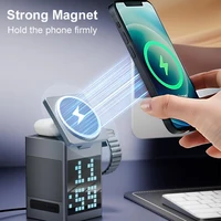 UYUXIO 3 in 1 Magnetic Wireless Charging Station with Bluetooth Speaker Alarm Clock RGB Pixel Display Fast Charging for iPhone 2