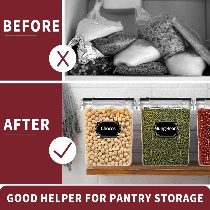 Large Airtight Food Storage Containers with Lids, 10PCS Plastic Cereal Storage Containers, Kitchen & Pantry Organizers