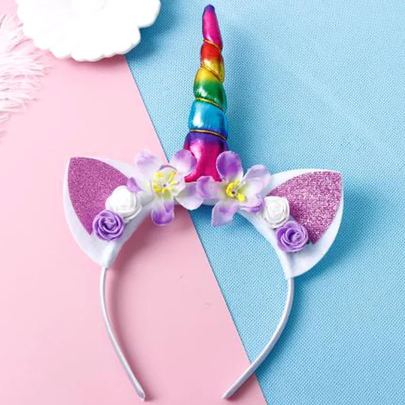 New Cute Women Kids Headband Sweet Flower Unicorn Horn Hair Band Birthday Party Flower Floral Crown Headwear