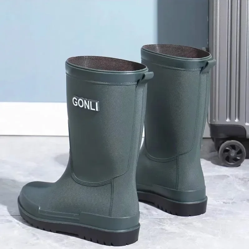 

Mid-tube Rain Boots Men's Casual Waterproof Rain Boots Work Non-slip Outdoor Rubber Shoes Plus Cotton To Keep Warm In Winter