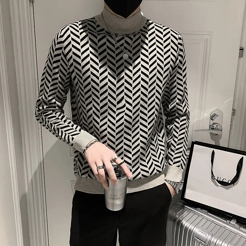 Suéter Coreano De Punto De Cuello Alto Para Hombre, Ropa Informal Holgada, Tops Cálidos Que