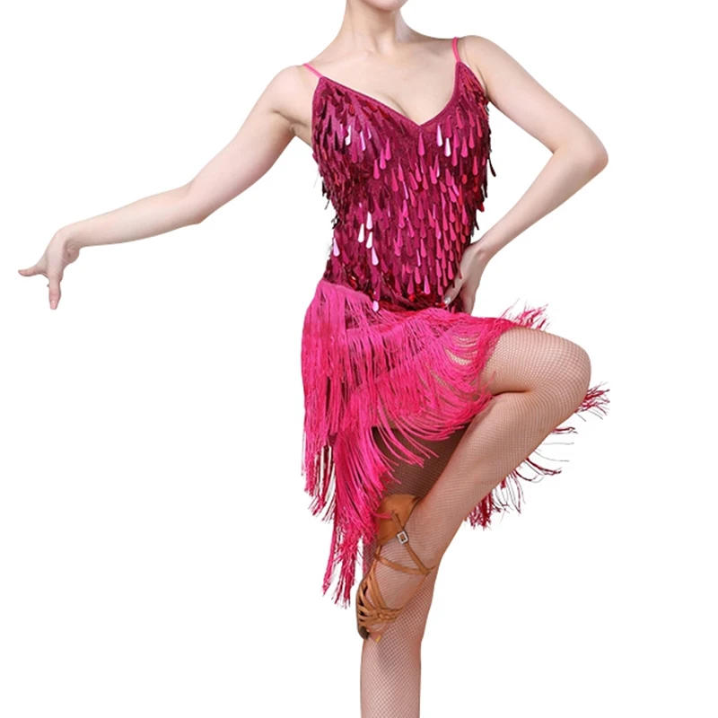 

Women Sexy Latin Dance Dress Fringed Tassel Flapper Party Dress Ballrooms