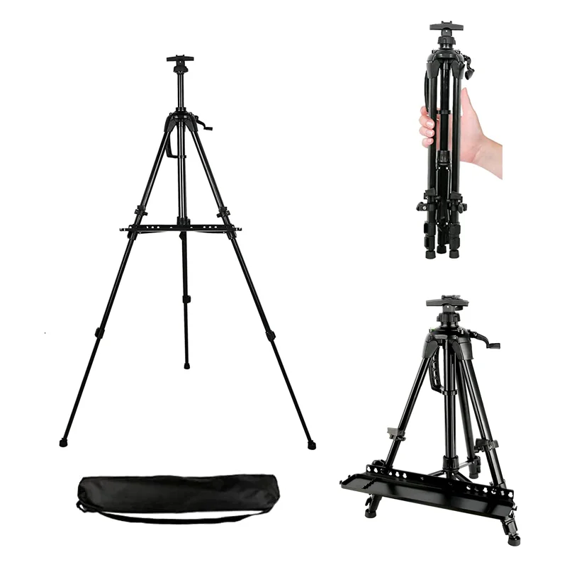 Portable Adjustable Metal Sketch Easel Painting Stand Foldable Aluminum Travel Rack With Brush Tray Display Frame Art Supplies