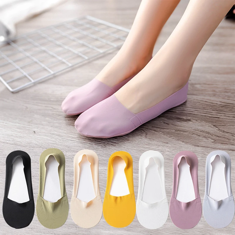 

5 Pairs Women Socks High Quality Matching Casual Summer Thin Cotton Silk Bottom Non-slip Invisible Low Short Ankle Socks