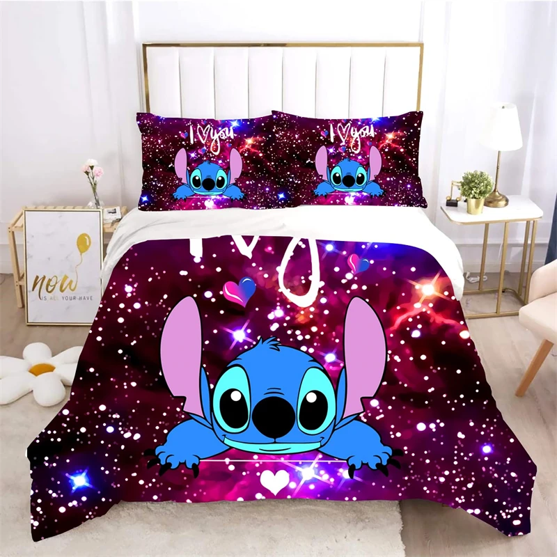 

3 Piece Cute Stitch Anime Cartoon Quilt Bed Set with 1 Duvet Cover 2 Pillowcases 3D Printed Lightweight Bedding Set for Girl Boy