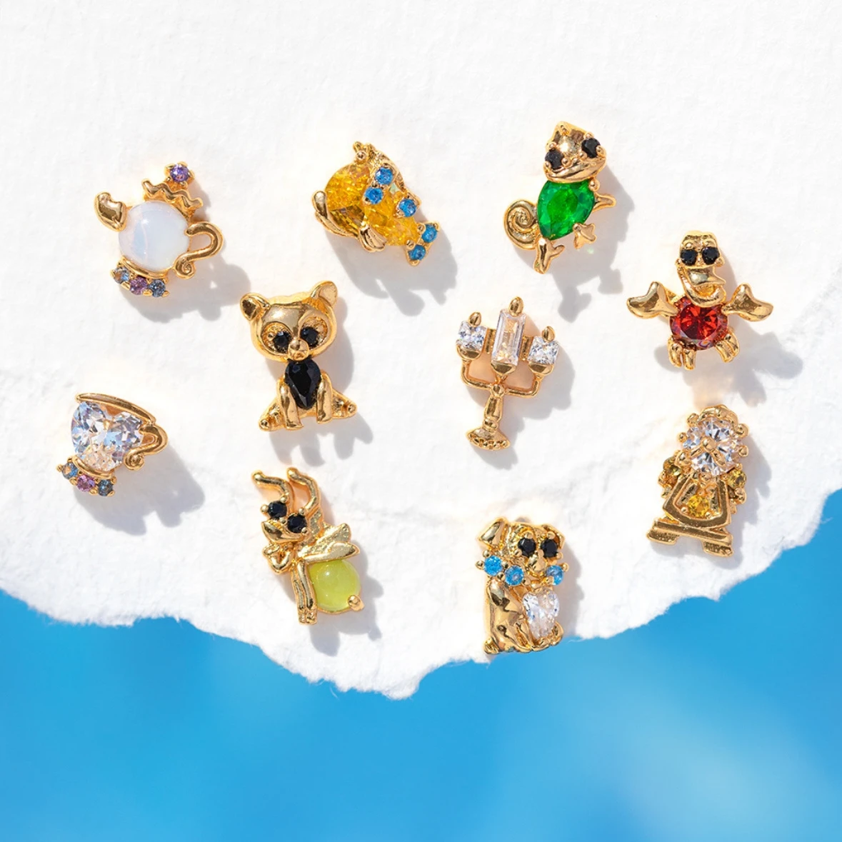 Earrings Set Cute Cartoon Princess for Women Girl Vintage Colorful Zircon Stud Jewelry Gift