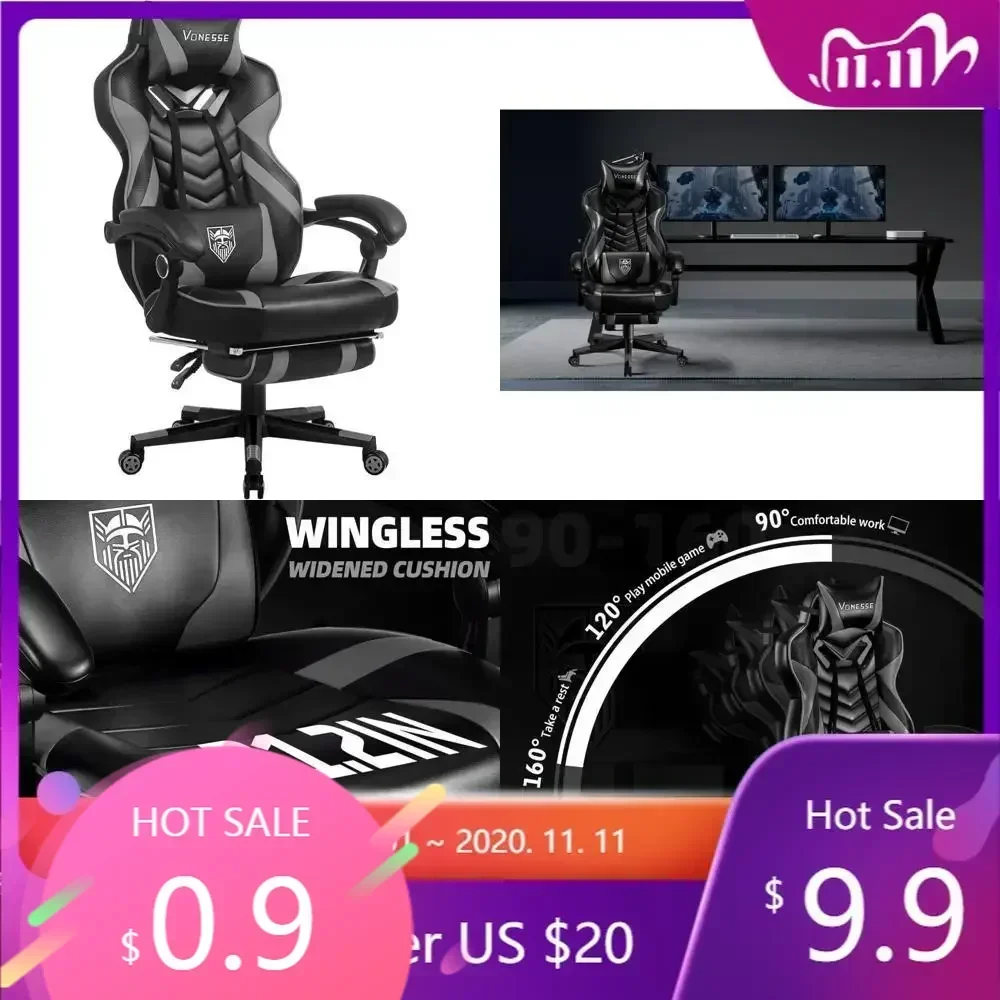"ergonomic reclining gaming chair with high back, footrest, and massage for adults"
