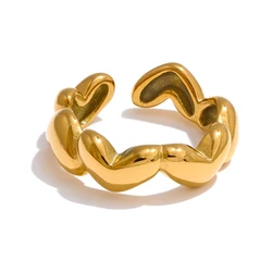 Elegant 18K PVD Plated Heart Love Open Ring in Gold and Silver Stainless Steel - 7 (YH4791A Gold)