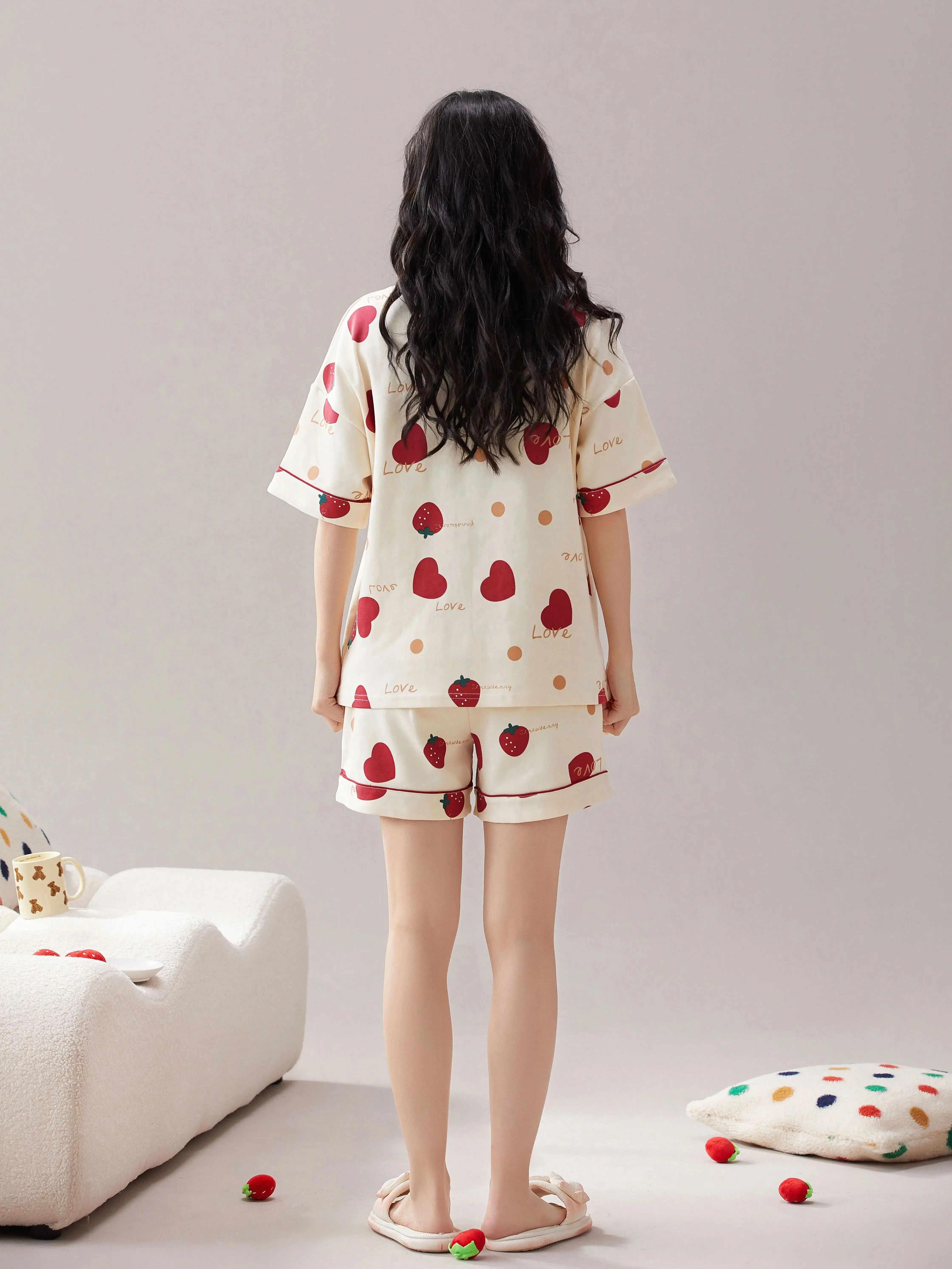 Short Sleeve Lounge Wear Pajamas Women Sleepwear Cotton Short Pajama Set Cotton Short Sleeve Pajamas For Women 3 Piece