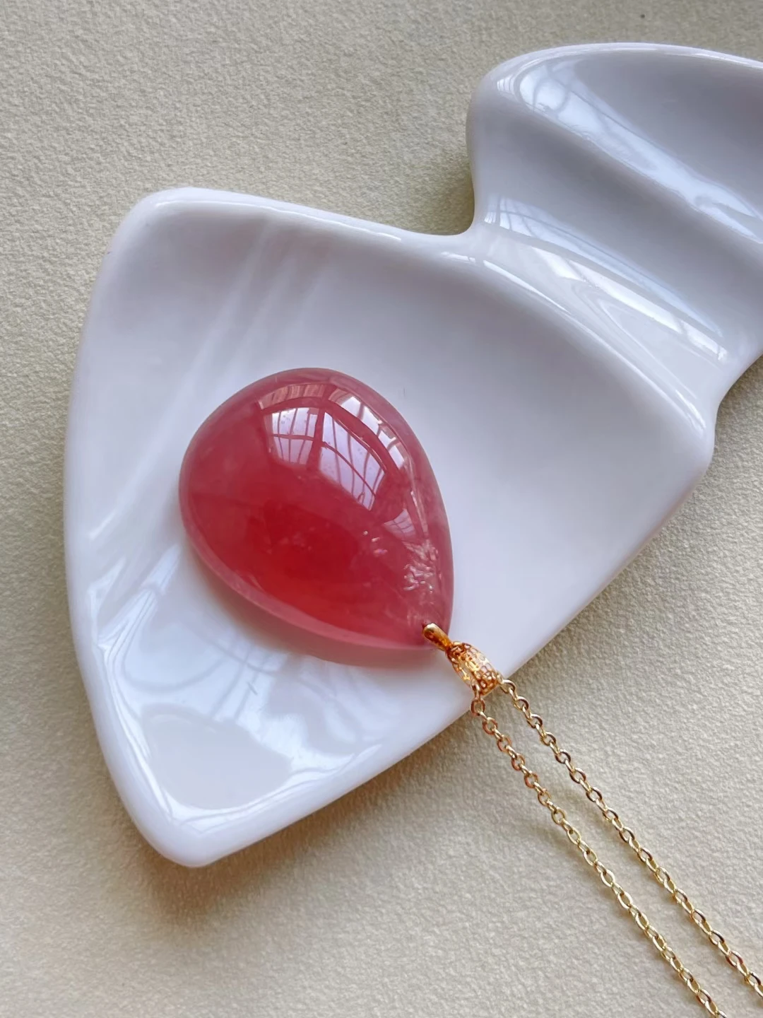 

Ожерелье с подвеской в виде капли воды из Натурального Розового Кварца, 30,6*21 мм, 18-каратное золото, Женские Ювелирные украшения из розового кварца AAAAA