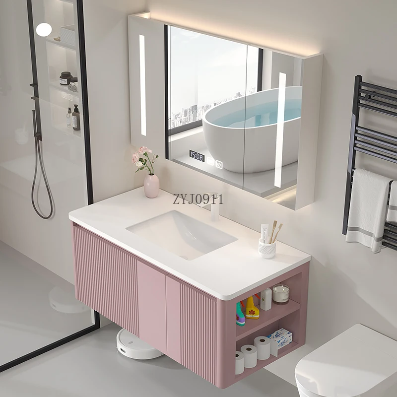 *Bathroom Cabinet Slate Seamless Integrated Washbasin Waterproof Smart Mirror French Washstand