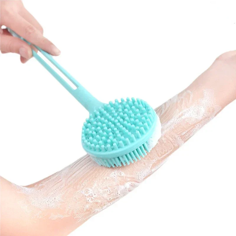 Double-Sided Shower Body Brush Silicone Long Handle Bathroom Wash Brush Bathing Massage Back Body Exfoliating Brush 1pc 2