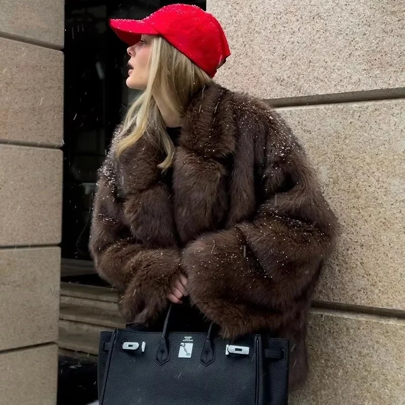 Autumn and Winter Plus Size Coat Fluffy Faux Fur Coat Women's Casual Thickened Warm Faux Fur Jacket Women's Tops