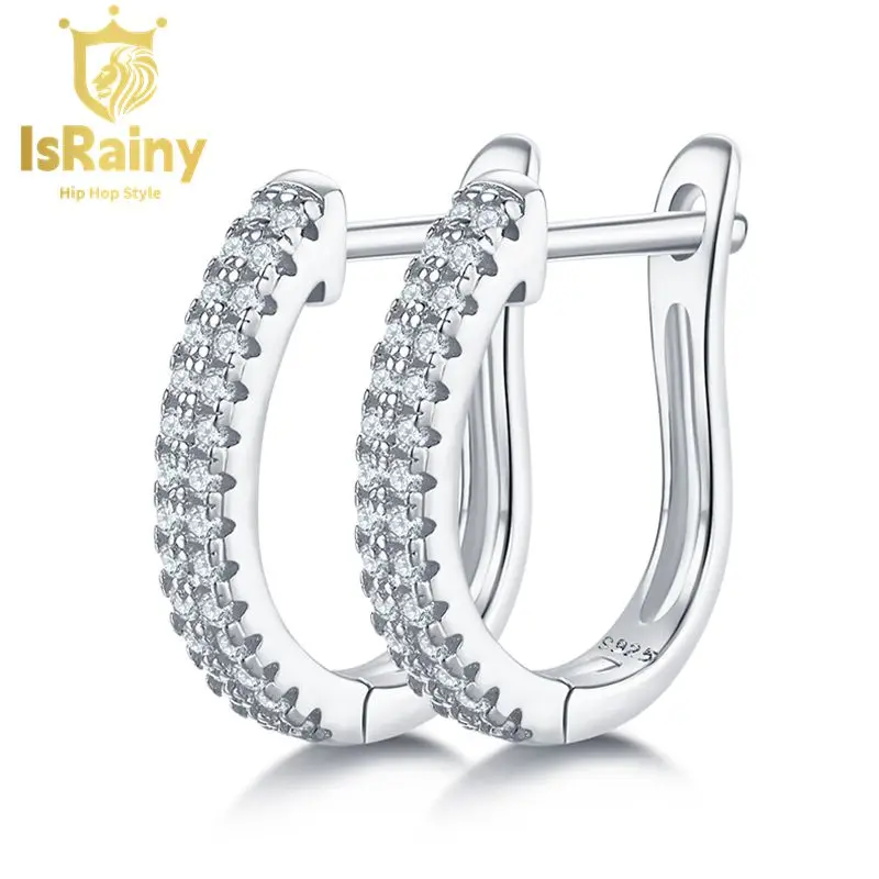 

IsRainy Hip Hop Rock 100% 925 Sterling Silver Real GRA Moissanites Full Diamonds Gemstones Hoop Earrings Fine Jewelry Wholesale