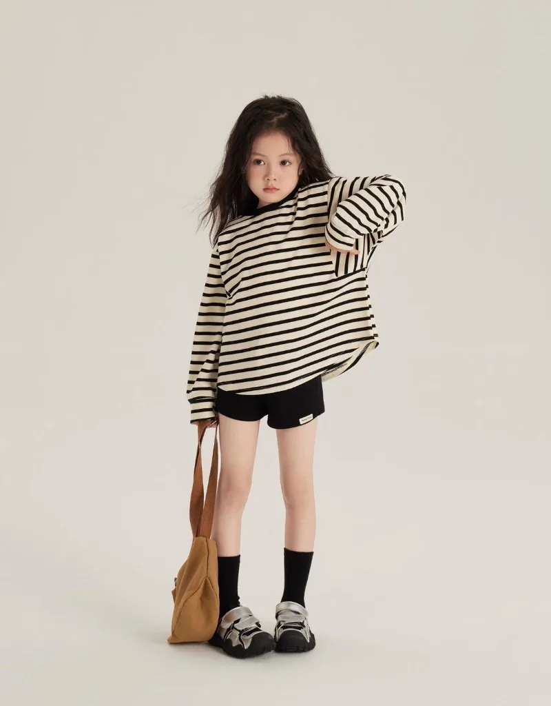 2025년 1112세 여아용 면 스트라이프 의류, 봄 가을 아동복, 야외 활동복, 68세 여아