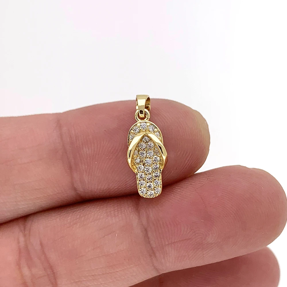 Fashion Metal Flip Flops Slipper Shoe Pendant Zircon Cold Plated DIY Necklace Keychain Beach Jewelry Accessories For Women Girls 4