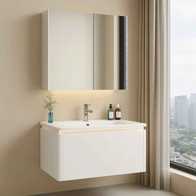 ตู้กระจกห้องน้ำติดผนังแบบแขวน พร้อมไฟ LED ปรับแต่งได้ กันน้ำ วัสดุสแตนเลส สำหรับอ่างล้างหน้าอัจฉริยะ 1