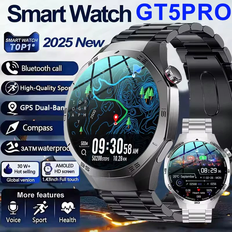 New in GT5 Pro Smart Watch Men Women AMOLED Screen GPS SmartWatch 5 Pro Heart Rate Monitor Bluetooth BT Call Waterproof Bracelet