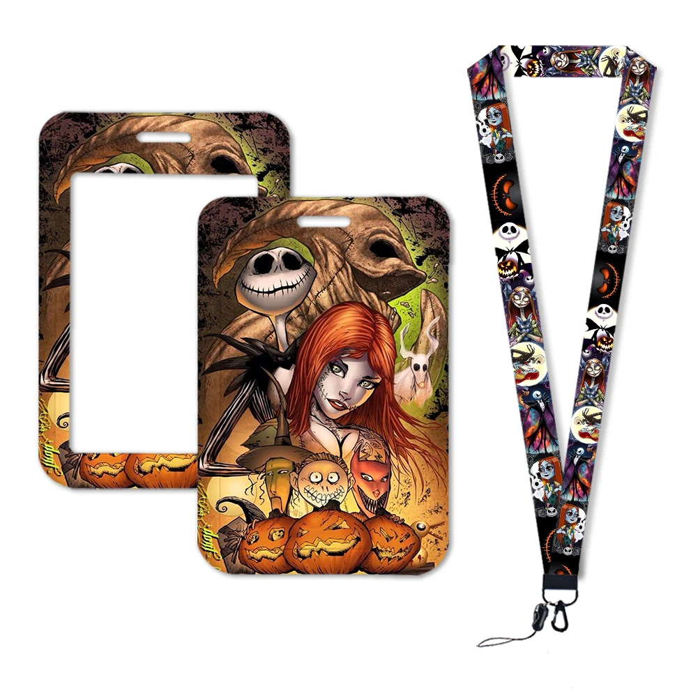 Halloween Disney Nightmare Jack Sally ID Credit Card Cover Personalized Bus Card Holder Boys Charm Badge Holder Lanyards Gift card case holder