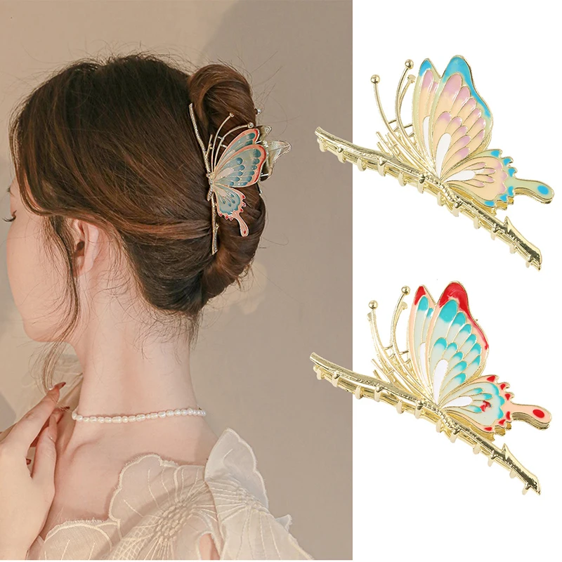 

Metal Butterfly Hair Claw for Women, Large Shark Clip, Rhinestone Hairpin, Dish Up Hair Clips, Gripper Claws, Ponytail, New