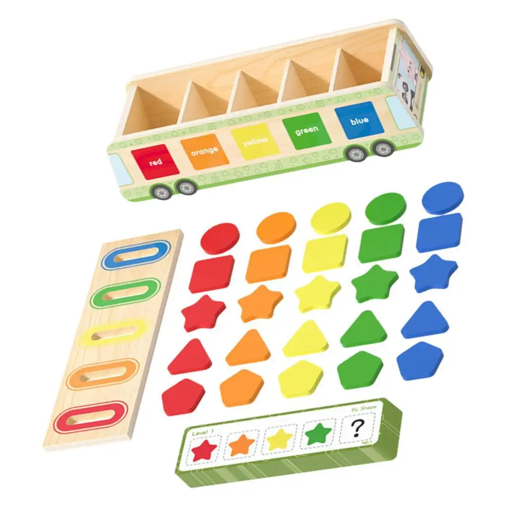 

Wooden Color and Shape Sorting Toy Early Educational Geometric Blocks Sorter Montessori for Birthday Kids Ages 3+ Year Old Baby
