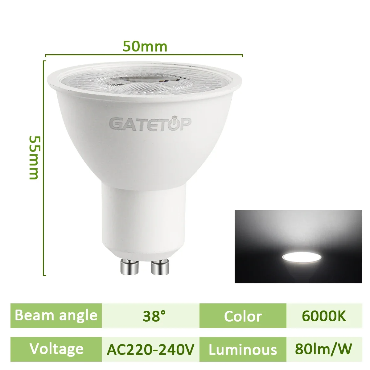 Faretto LED GU10 8W 120° | Luce Fredda 6000°K | Equivalente A 60W | Risparmio Energetico | 220V