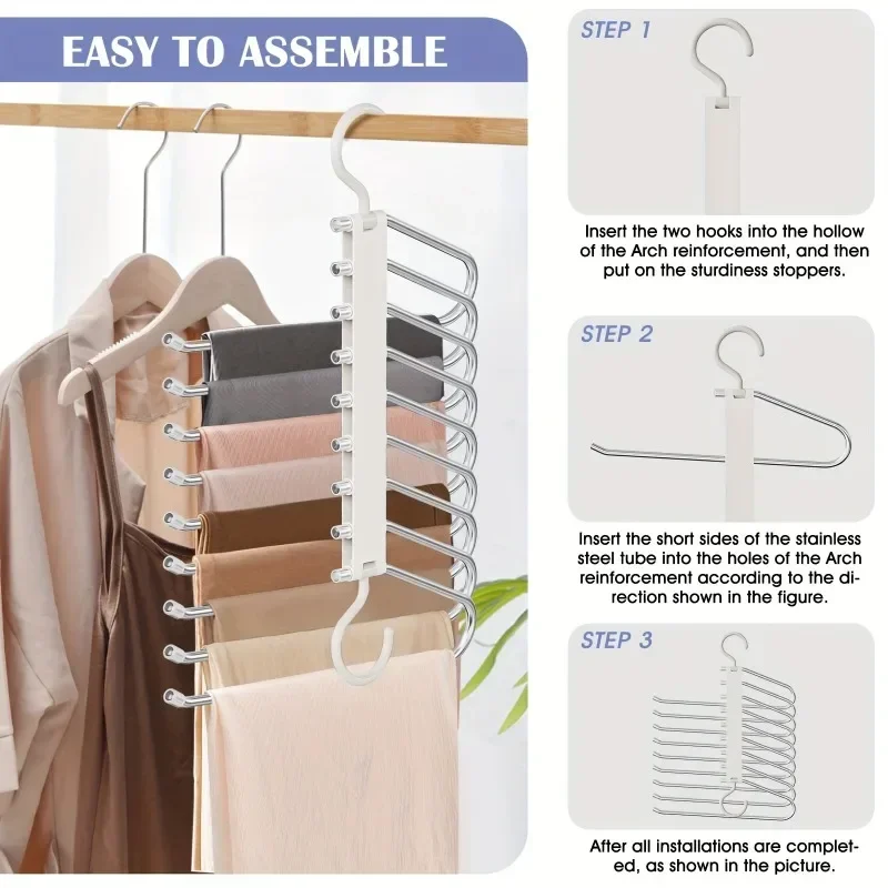 Pants Hanger 9-Tier Non-Slip Stainless Steel Pants Hanger Space-Saving Multi-Layered for Closet Organization of Jeans Leggings & Skirts