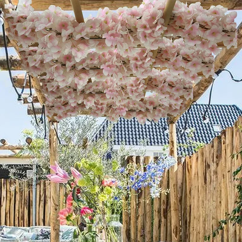 180cm Artificial Flowers Cherry Blossom Sakura Garland Wedding Arch Garden Backdrop Home Party Decoration Silk Fake Plants Vine 3