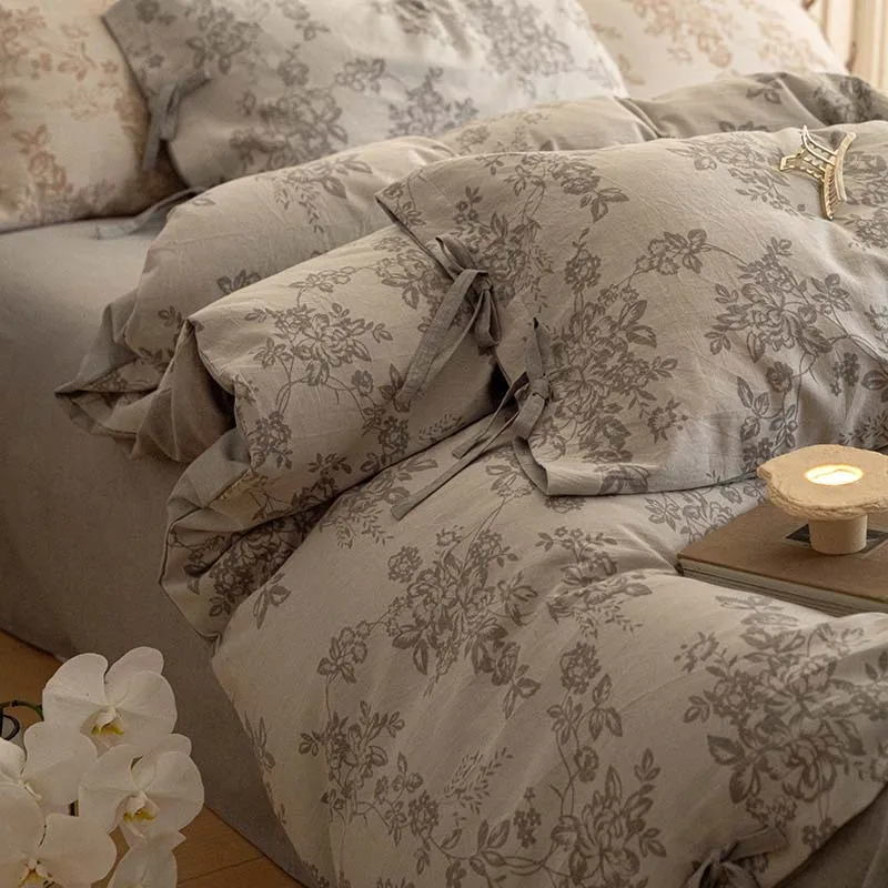 

Retro Maillard wind class A double yarn four-piece cotton cotton bed linen quilt cover 2023 new bedding