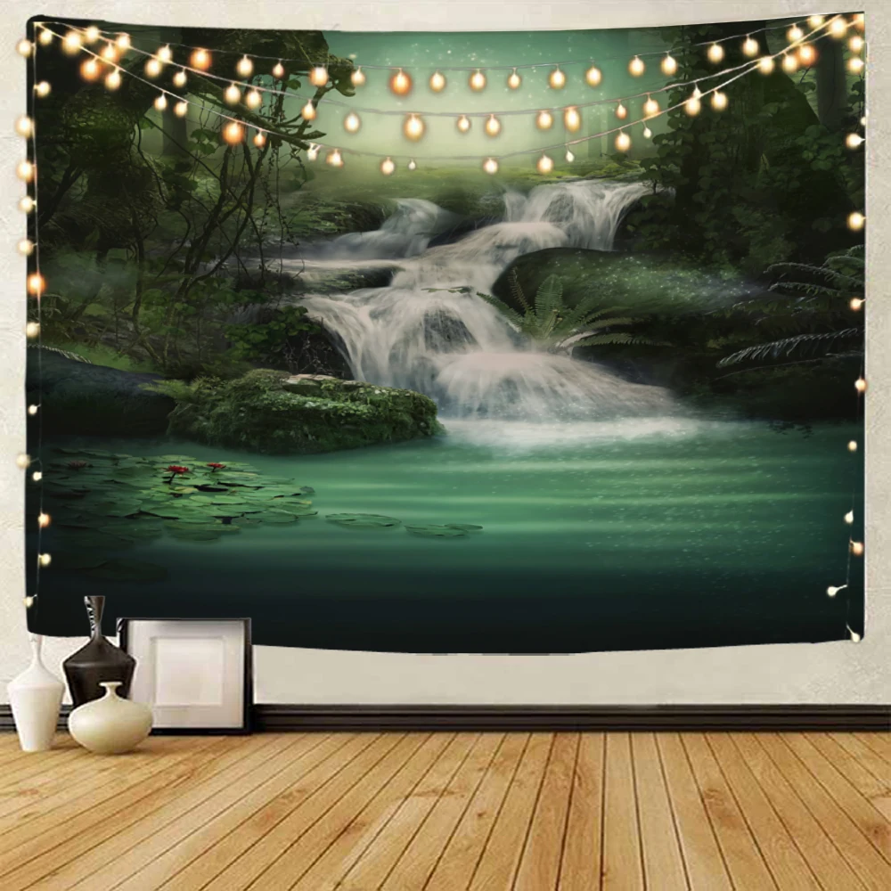 Beautiful nature, forests, waterfalls, flowing water scenery, decorative tapestry, Amazon primitive forest scenery tapestry