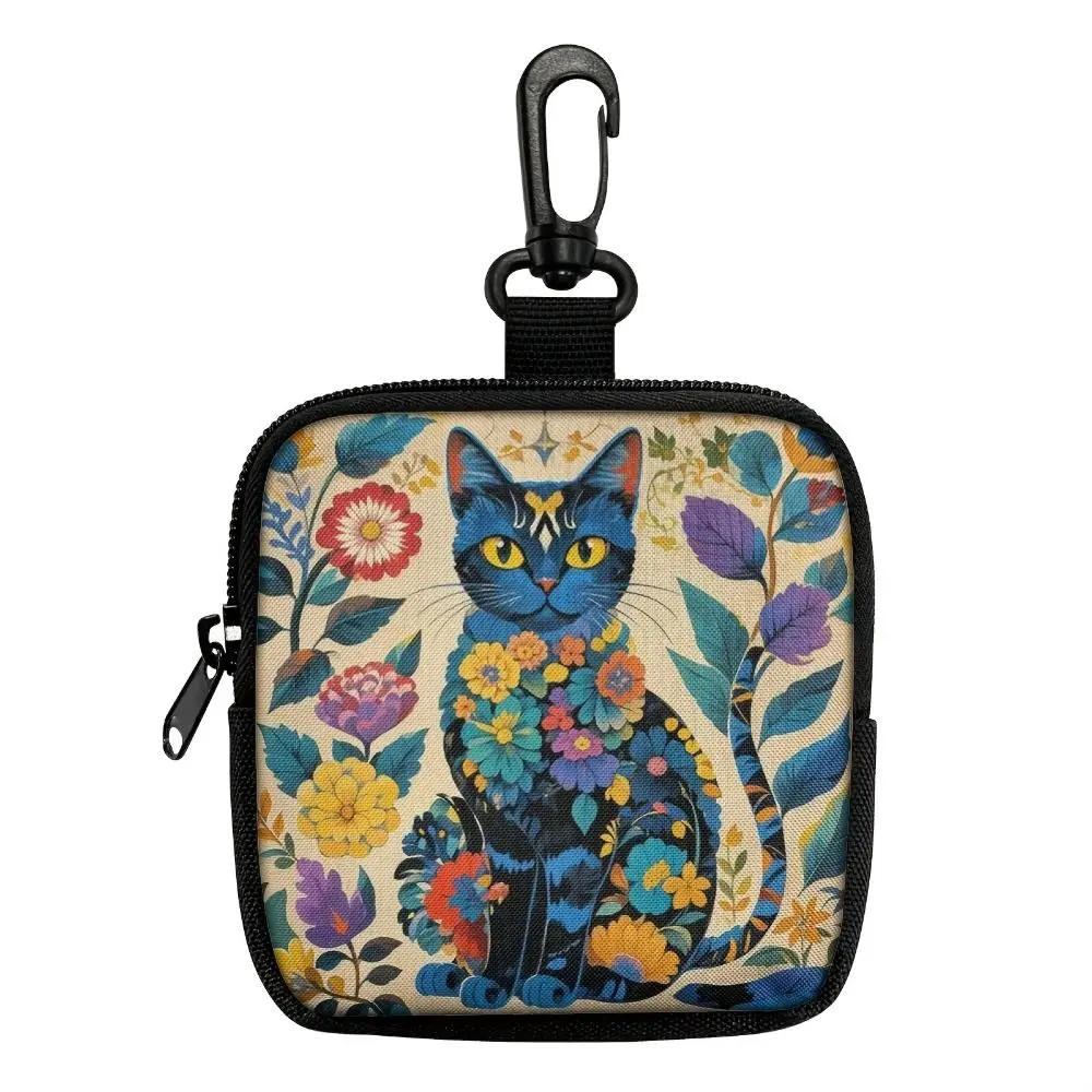 Durable Mini Coin Purse Cat Print Artificial Leather Earphone Bag Portable Waterproof Wallet Friends Gift