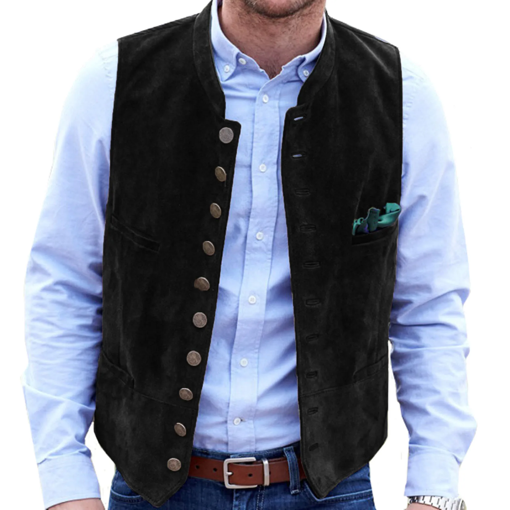 Men Brown Frosted Velvet Vest Daily Casual Style Waistcoat Round Neck Single Breasted Sleeveless Male Jacket