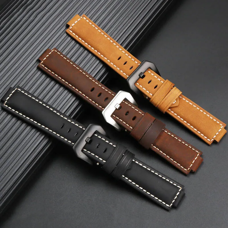 Vintage Frosted Crazy Horse Leather Watchband - Cowhide Strap with Convex Mouth Design (12/14/16mm)
