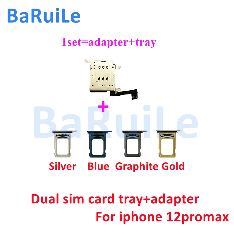 BaRuiLe 5sets For iphone 11 12 14 Pro Max 13 XR Dual Sim Card Reader Adapter + Dual Sim Tray holder For iPhone 14 Plus