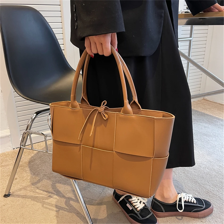 2 Set Weave Large Capacity Women's Tote Bags PU Leather Shoulder Bags for Women 2022 Fashion Lady Top-handle Bag Luxury Handbags