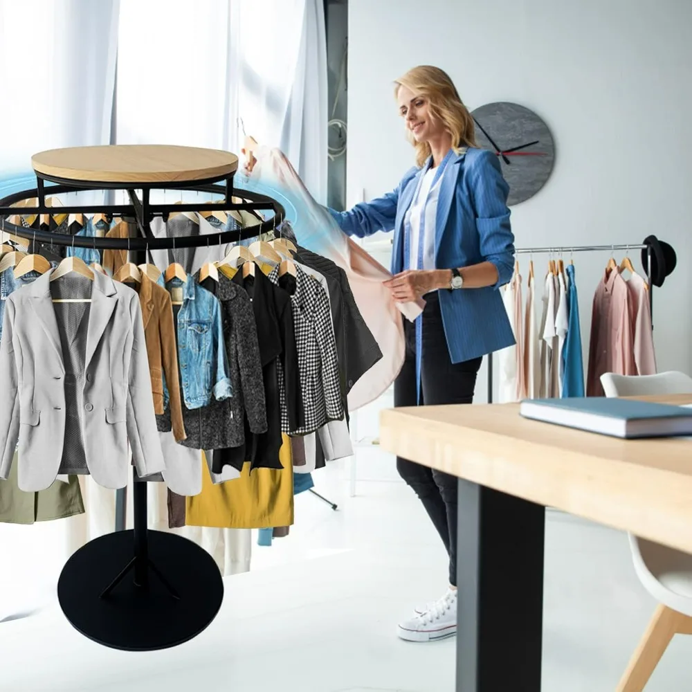 Floor Standing Rotating Garment Rack for Clothing Display in Bedrooms, Boutiques, and Commercial Shops