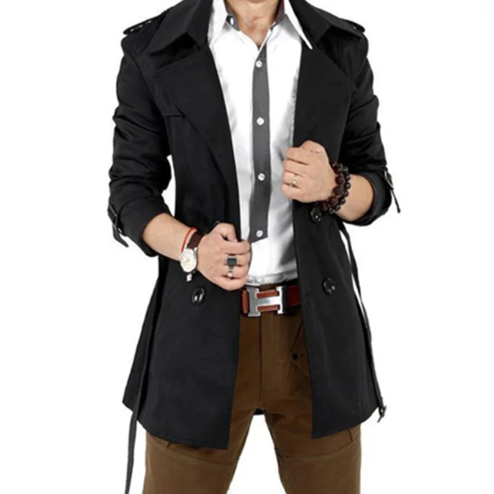 Autumn And Winter Mens Mid-Length Trench Coat Elegant British Solid Color Coat Korean Style Double-Breasted Casual Trench Coat images - 6