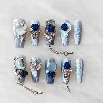 Luxury Icy Blue Charm Press On Nails