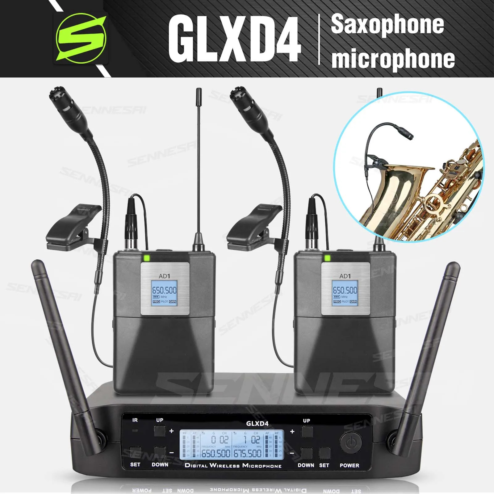 

SENNESAI TOP sales！GLXD4 Professional SAX Wireless Microphone Dual Channel Speech Teaching Stage Performance Headset Lavalier