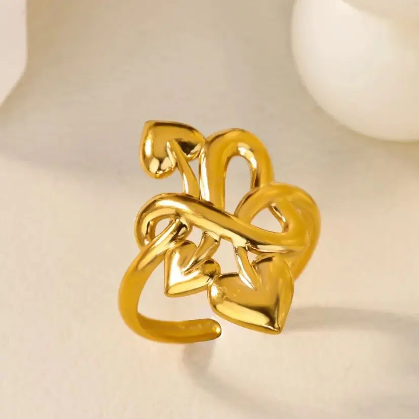 Heart & Arrow Wrap Design Rings for Women Gold Color Stainless Steel