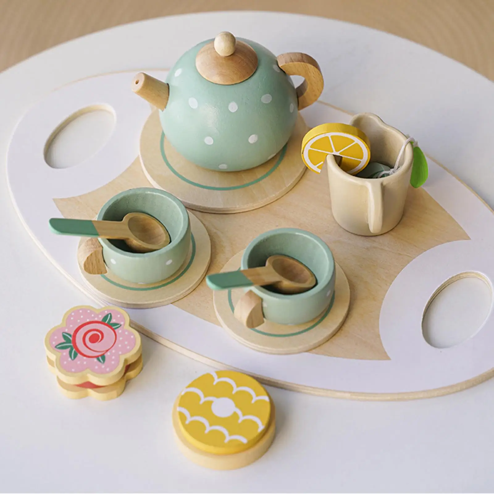 

Montessori Toys Wooden Pretend Play Food Set Preschool Educate Tea Party Set for Household Study Room Store Party Favors Kitchen