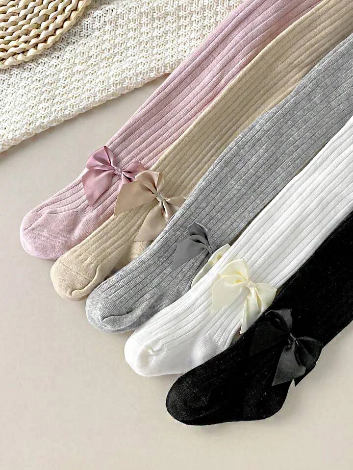 0-12Y Kinder Baumwolle Strumpfhosen Hosen Mädchen Satin Schleife Strumpfhosen Kinder Leggings Baby Mädchen Einteilige Strumpfhosen Säuglings Gestrickte Strumpfhosen – Detail 3
