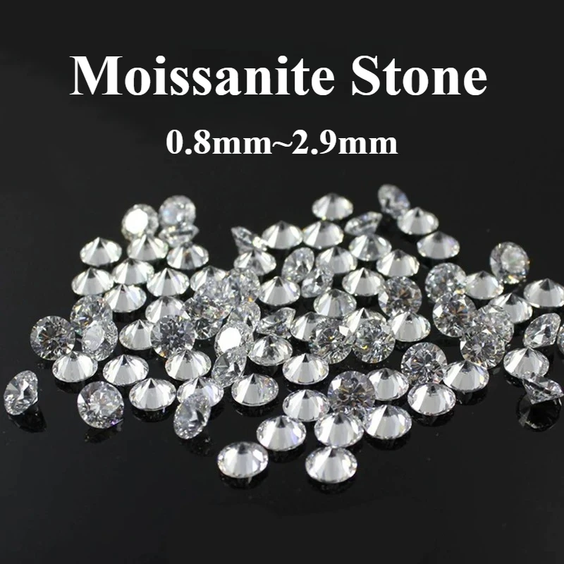 Moissanit-Stein, runder Schliff, Farbe D, Edelstein, kleine Größe 0,8 mm bis 2,9 mm, 1,0 ct/Packung, für die Herstellung von Schmuck, bestanden bei Diamanttest.